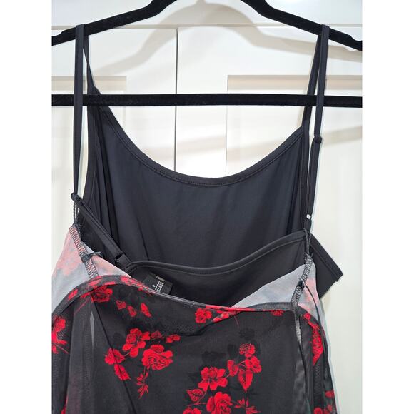 Tahari Floral Mesh Bodysuit With Built-In Tank Black/Red Size L - Picture 16 of 16